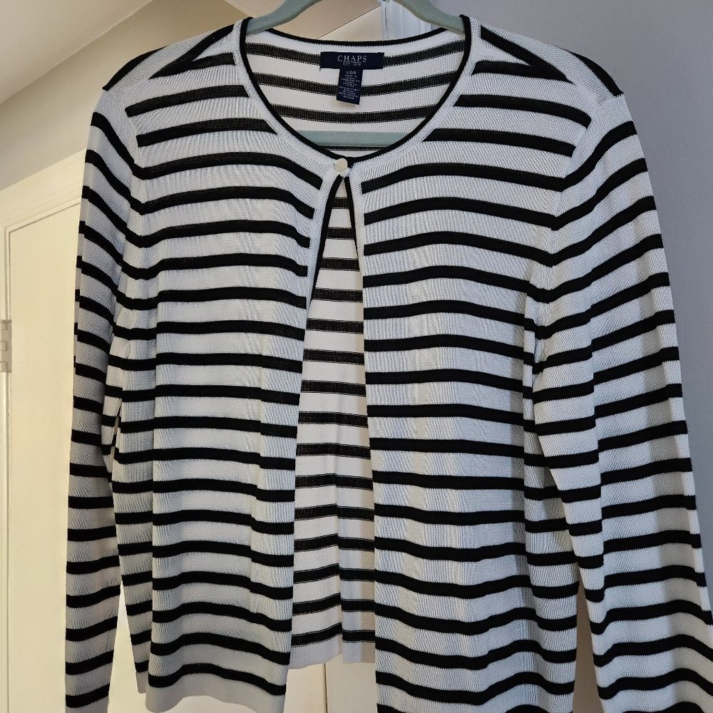Chaps Navy and White Women's Cardigan